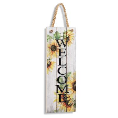 China Welcome to Europe Sign for Home Front Door Wooden Hanging Vertical Porch Sign Farmhouse Decor Rustic Sunflower Wall Plaque for sale