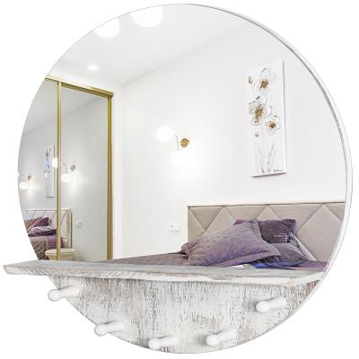 China Minimalist Round Wall Mirror with Shelf and Hooks for Bathroom Wood Frame Mirror for Circle Wall Wall Mounted Dressing Table Mirror for sale