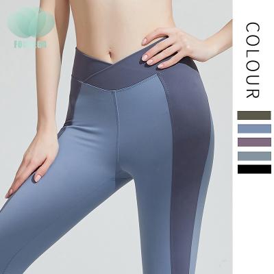 China Breathable Custom Logo Insti Color Contrast Patchwork Line High Waist Hip Lift Yoga Clothes Training Sports Clothes Women Fitness Pants for sale