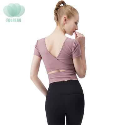 China Logo Women Yoga Anti-odor 87% 13% Spandex Breathable Custom Nylon Fitness Exercise Clothes For Top for sale