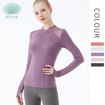 China Breathable Custom Logo Women Four Way Yoga Fitness Tops Stretch Fitness Sports Long Sleeve Yoga Shirts Crop Tops Activewear for sale