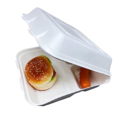 China Contemporary Tableware Bagasse Clamshell Fast Food Sugar Cane Pulp Compostable Packing Box for sale