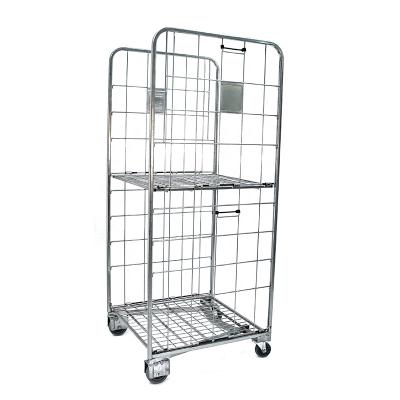 China Folding& Save Space Steel Wire Mesh Material Warehouse Trolley Roll Cage Foldable Container Cage Trolley for sale