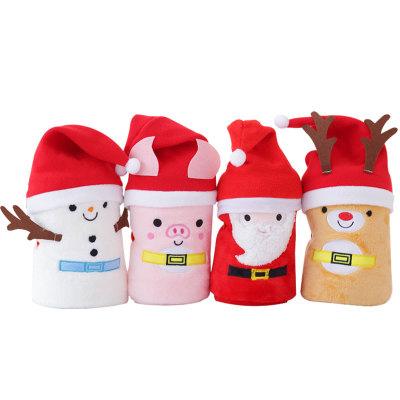 China Wholesale HOT Creative Flannel Hat Flannel Christmas Elk Snowman Santa Claus Cartoon Gifts Blanket Christmas Blanket for sale