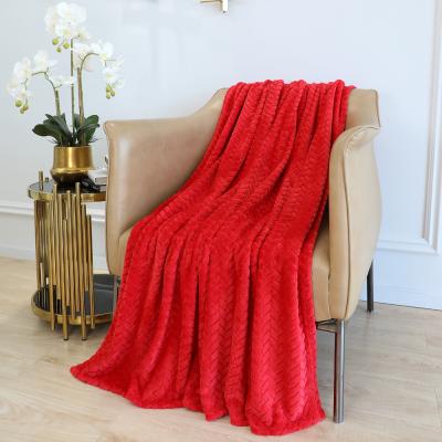 China Factory Wholesale Red Jacquard Bed Anti-pilling Microfiber Flannel Fleece Blanket Super Soft Throw Blanket for sale