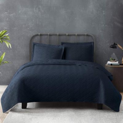 China Home Comforter Queen Size Navy Blue 3 Piece, Soft Microfiber Light Weight Bedspread Bed Cover With Shams Quilting Bedding Set for sale