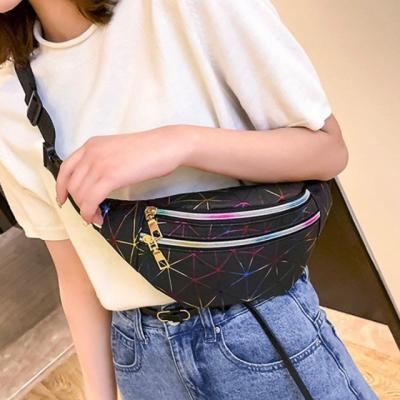 China Custom Logo Promotional Fanny Pack Holographic Fanny Pack For Women Mobile Phone Bag Water Proof PU Leather Waist Bag for sale