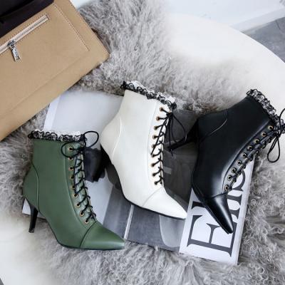 China New Arrival Lace PU Ladies Boots Women Shoes Leather Winter Ankle Boots Women Lightweight Shoes for sale