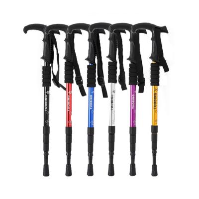 China Durable 4 Sections T Handle Telescopic Canes Aluminum Trekking Pole Foldable Walking Stick for sale