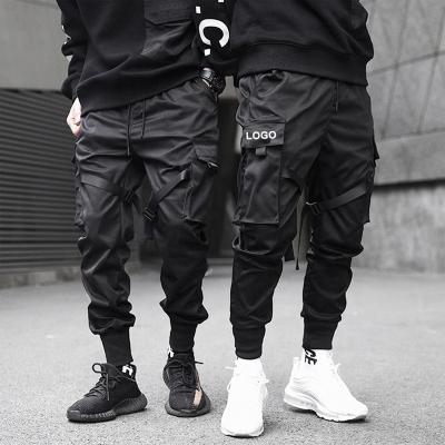 China Wholesale Custom Logo Sport Men Anti-Wrinkle Pants Loose Fit Fashion Streetwear Small Leg Opening Bandage Black Casual Cargo Pants for sale