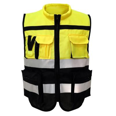 China High Quality LED SNAPSHOT LED Full Zip Vis Vest Yellow Orange Reflective Construction Traffic Work Wear Safety SNAP Invest Hi Invest Multi Pockets for sale