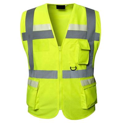 China FLASH Vest Logo Zipper Muti-Pockets Yellow Fluorescent Visibility LED Custom Reflective Vest Safety Vest Class 2 Work Safety Vest FLASH Vest for sale