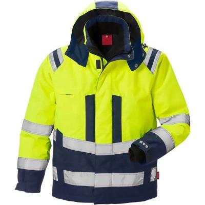 China Vis Bomber Jacket Hooded Hi-Vis LED SNAPSHOT LED Hi-Vis Safety Jacket Mens Work Firefighter Color Block Coat Reflective High Visibility Jacket for sale