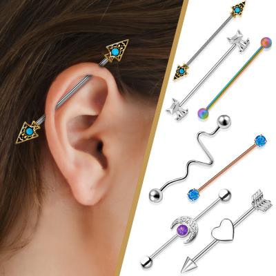 China Punk Advance 2022 Cool Industrial Stainless Steel Barbell Cartilage Earring Shipping Box Ear Piercing Jewelry Wholesale for sale