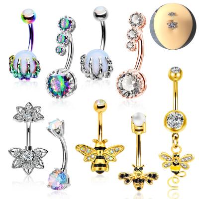 China 2022 Elegant CLASSIC Belly Button Ring Stretching 316l Stainless Steel Crystal Surgical Body Banana Sex Navel Jewelry Wholesale for sale