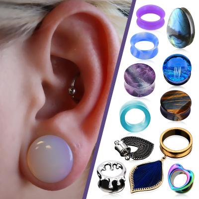 China Jewelry Stainless Steel Stone Ear Tunnels Plug Ear Tunnels Crystal Wood Glass Wholesale Punk Hangers Piercing Measurements for sale