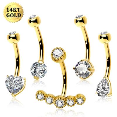 China 2022 Trendy Designer Trendy 14k Gold Custom Belly Button Ring Real Dangle Navel Piercing Jewelry with 14 18 kt Crystal Dangling for sale