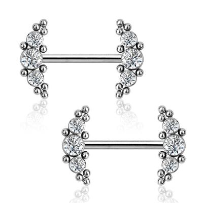 China FASHIONABLE Titanium Piercing 14G Barbell With Clear CZ Nipple Rings Piercing Body Jewelry for sale