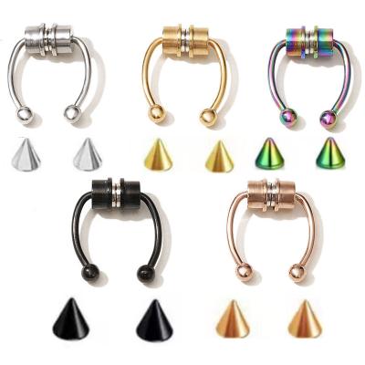 China 2022 Stainless Steel Romantic Rings Dangle Magnetic Crystal Zircon Faux Face Nose Stud Non Piercing Body Jewelry for sale