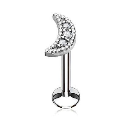 China CLASSIC Surgical Steel Moon CZ Lip Stud 16G Daith Helix Earring Rook Barbell Jewelry for sale