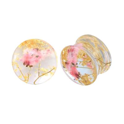 China CLASSIC Acrylic Clear Ear Plug With Flower Cheap Ear Gauges Piercing Jewelry for sale