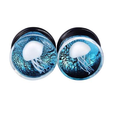 China Neo-Gothic Ocean Jellyfish Glass Ear Plugs Piercing Expander Body Jewelry Ear Tunnels Measurements for sale