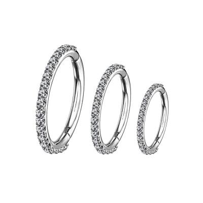 China CLASSIC 2022 ASTM F136 Titanium Segment Hinged Ring With Prong Set CZ Circle Ring Body Piercing Jewelry for sale