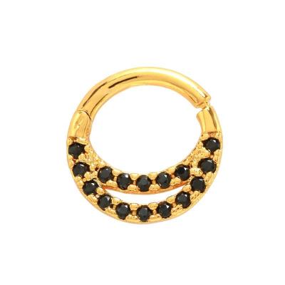 China FASHIONABLE Toposh 16G Gold Septum Clicker With Black CZ Ear Cartilage Ring for sale