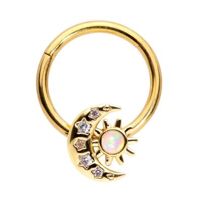 China BOHEMIA 16G Gold Segment Seamless Ring With Beginning Moon Ear Piercing And Cartilage Body Jewelry for sale