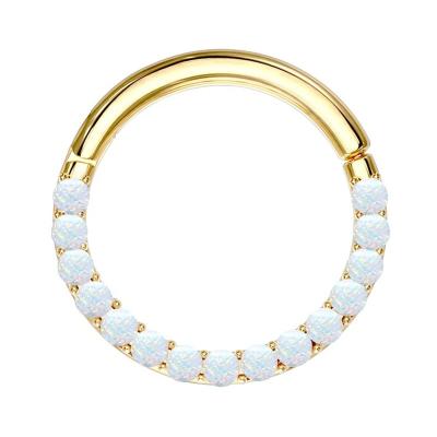 China CLASSIC Gold Plated 316L Surgical Steel Ring Clicker Hoop Ring Helix Ring Body Jewelry 316L Front White Opal Paved Hinged for sale