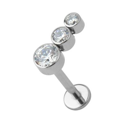 China No Perforation Toposh 16G Silver Clear Zircon Labret Jewelry for sale