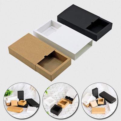 China Recyclable Black Kraft Paper Gift Packaging Cardboard Box Drawer Paper Box For Wedding Favor for sale