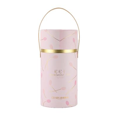 China Recyclable Custom Paper Tube Box Gift Packaging Pink Paper Tube Box With Handle for sale