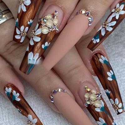 China Various Design Wholesale False Nails Pattern Custom Logo Press On Nails With Rhinestone for sale