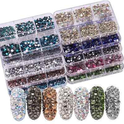 China Easy Apply New Design 6 Diamond Grid Flat Glass Rhinestone Nail Accessories Set for sale