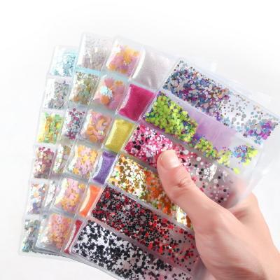 China Eco-friendly Material Hot Sales 6 Different Shape Grid/Colorful Nail Flakes Nail Bag Glitter Powder Mixed Sequins for sale