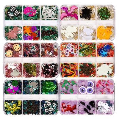 China 6Grid Hallowmas Glitter Sequin Wood Pulp Pumpkin Ghost Bat Nail Art Sequins Material Eco-friendly Decoration for sale