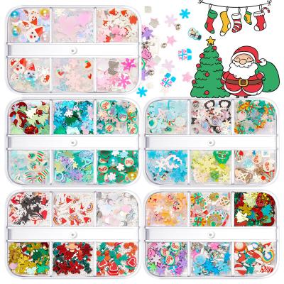 China Eco-friendly 2022 6Grids Material Christmas Nail Decoration Snowflake Heart Charms Nail Glitter Christmas for sale