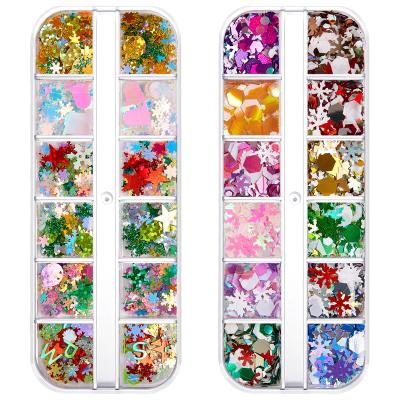 China 2022 Hot Sales Eco-friendly Material 12Grid Mixed Makeup Snowflake Nail Art Sequins Glitter For Christmas DIY Nail Decoration for sale