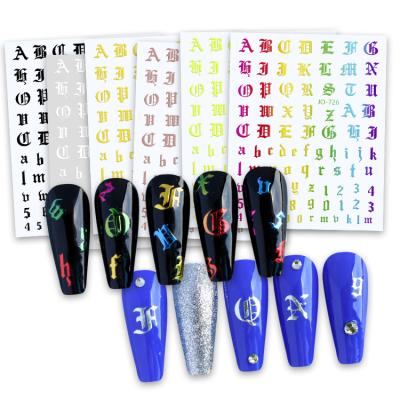 China Eco-Friendly Material Customized New Nail Art Gothic Self Adhesive Nail Sticker Letters Decoration Sticker for sale