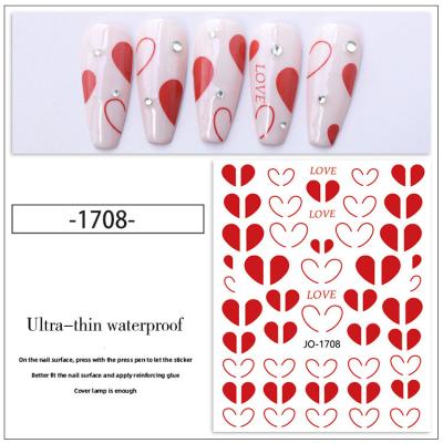 China Waterproof Valentines Nail Art Stickers Decals Happy New Year Sticker, Series Red Grid Heart Bowknot Designer Nail Stickers Magnets for sale