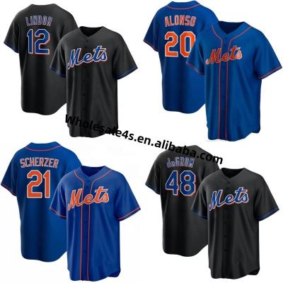 China New York Met Baseball Jersey Antibacterial Ready To Ship Mens Embroidery Baseball Wear 20 Alonso 12 Lindor Shirt Custom for sale