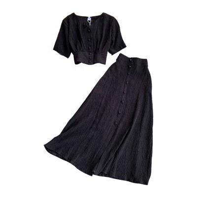 China 2 Piece Anti-Static Woman Knot Top Fold Set Skirt Short Skirt With Top for sale