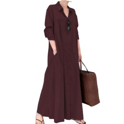 China 2021 new arrival plain women clothing plus size casual dress long with pocket shirt dress wholesale for sale