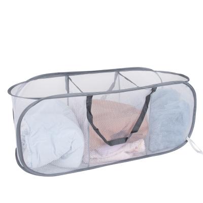 China Mesh Dirty Clothes Hamper Foldable Folding Home Mesh Pop Up Laundry Basket for Household and Tourism for sale