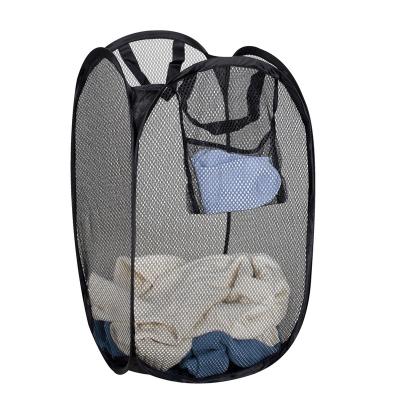 China Travel Home Outdoor Portability Solid Color Polyester Mesh Breathable Collapsible Mesh Laundry Basket Dirty Laundry Hamper for sale