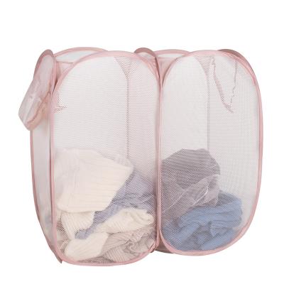 China 2 Compartments Home Laundry Hamper Mesh Pop Up Basket Laundry Hamper for sale