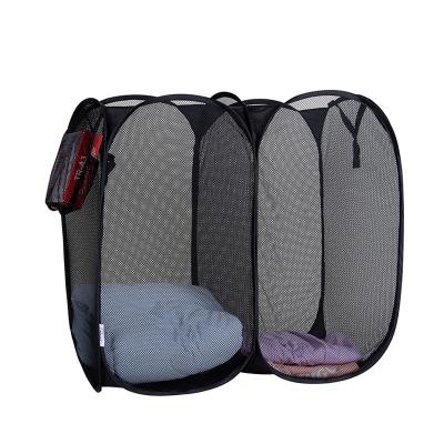 China High Quality Home Folding and Mesh Polyester Large Nylon Laundry Bag Pop Up Lightweight Two-Piece Laundry Hamper Storage Basket for sale