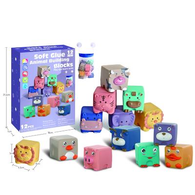 China Silicone Toy Infant Rubber Bath Shower Toy Kids Squeeze Silicone Stacking Soft Rubber Toys Set Baby Teething Soft Building Blocks for sale