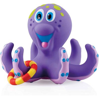 China Cognitive Floating Toy Floating Purple Octopus with 5 Beating Rings Interactive Baby Bath Toy for sale